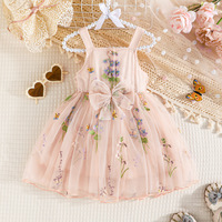 Vente chaude printemps jardin robe de soirée été Slip maille dentelle robe gonflée Floral brodé robe de princesse pour les filles