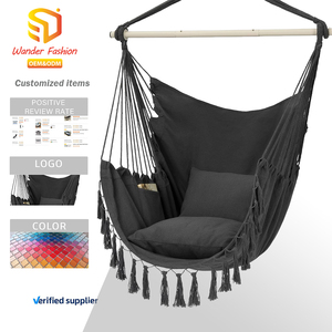 เก้าอี้แขวนแบบเปลญวนพร้อมเชือก, เก้าอี้แขวนมาคราเม่ขนาดใหญ่พร้อมกระเป๋า, ผ้าฝ้ายทอเพื่อความสบายเหนือระดับและความทนทาน - Product Image 1