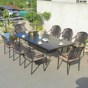 9-Piece European Comfortable Outdoor <b>Dining</b> Garden Set With Cast Aluminum Rectangular Table and 8 <b>Chairs</b> for Hotel & Park Use - Product Image 4