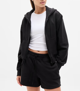 Wholesale Full Zip Oversized Hoodie Luxury Cotton <b>Fleece</b> Hooded <b>Jumper</b> Sweatshirt Drop Shoulder Zip Up Hoodie Jacket For Women - Product Image 2