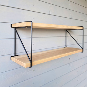 Étagère en bois d'organisation murale de ferme avec supports en métal noir plantes présentoir étagère murale flottante - Product Image 2