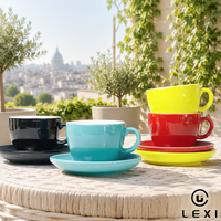 Tasse à cappuccino et soucoupe en porcelaine classique réutilisable de 250 ml LEXI, ensemble de café en céramique personnalisé pour la maison, le café, la table, l'hôtel, vente en gros