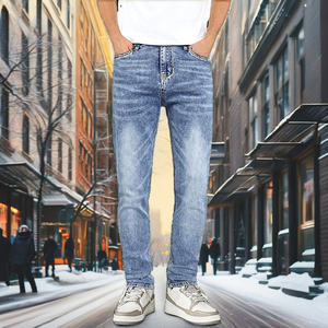 Vaqueros de Algodón OEM Personalizados de Alta Calidad, Corte Recto, Lavado Medio, Transpirables, Impermeables, Estilo Urbano para Hombre, Primavera/Verano - Product Image 2