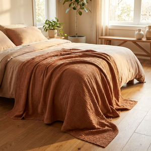 GOTS Organic Cotton 8-Layer Muslin <strong>Blanket</strong> 120"x120"|Heavyweight Oversized Crepe Bedspread|Custom Label Low MOQ Boutique Bedding - Product Image 5