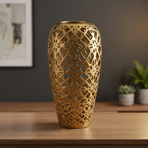 Handmade Metal Wedding <b>Vase</b> Tall Luxury Durable Light Weight Golden Plating Traditional Design Living Room Centrepiece Interior - Product Image 4