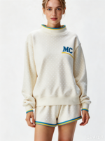 Sweat-shirt à col montant à pois pour femmes, plusieurs couleurs, longueur allongée, logo brodé personnalisé