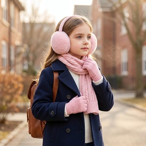 Ensemble 3 pièces transfrontalier 100 % acrylique pour enfants : cache-oreilles, écharpe et gants – Ensemble chaud et polyvalent pour garçons et filles - Product Image 1