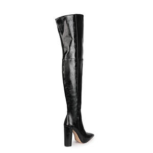 Moda de invierno para mujer de talla grande 47, botas altas sexis <span class=keywords><strong>hasta</strong></span> <span class=keywords><strong>el</strong></span> <span class=keywords><strong>muslo</strong></span> con tacones gruesos, botas largas suaves de PU por encima de la rodilla, estilo occidental - Product Image 4