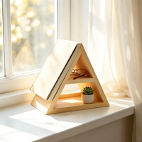 Support de livre triangulaire en bois de pin, multifonctionnel, avec motif peint d'art populaire, unique, pour coin lecture, support de rangement pour lunettes, téléphone et livres