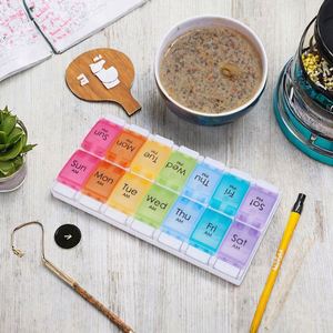 Organizador de Pastillas Grande de Plástico, Libre de BPA, a Prueba de Niños, Multicolor, con Botón de Presión Fácil, 7 Días, Dos Veces al Día, AM/PM, para Personas Mayores - Product Image 3