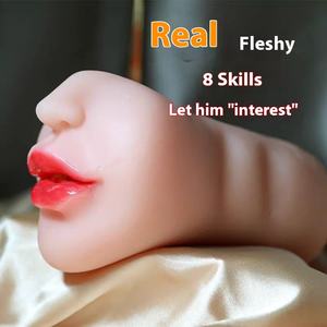 Dubbele kop mannelijke masturbatie cup drie-in-één seksspeeltje voor volwassenen orale anale functies met dubbele kanalen gemaakt van TPE met <span class=keywords><strong>vagina</strong></span> - Product Image 3