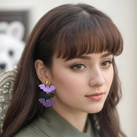 Boucles d'oreilles pendantes gothiques tendance pour Halloween, 3 couches, en acrylique, motif chauve-souris, scintillantes, multicolores, violet et noir, pour femme, bijoux de fête, cadeaux