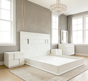 Ensemble de meubles de chambre à coucher en bois assemblé 5 pièces, finition moderne brillante, avec rangement, lits <span class=keywords><strong>Queen</strong></span>/King Size et table de chevet - Product Image 4