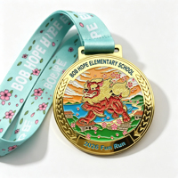 Médaille de sport ronde en alliage de zinc à motif lion, émail souple, récompense de marathon, médaille personnalisée pour l'école primaire Hope
