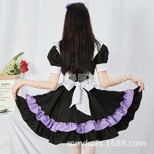 Disfraz de Cosplay de Anime Estilo Japonés, Lindo Traje de Sirvienta Loli, Vestido Negro y Morado, Falda para Mujer con Lazo y Diadema de Patas de Gato - Product Image 4