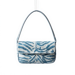 Blue <b>White</b> Beaded Embroidery Straps Fashion Clutch <b>Bag</b> Flap Shoulder Purse Geometric Pattern Women's Handbag High Quality for - Product Image 1