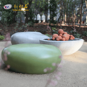Nuevos Materiales de Construcción de Piedra, Banco de Cemento con Diseño de Guijarros XMS006, Asiento Redondo Decorativo para Exteriores, para Villas, Patios y Parques - Product Image 2