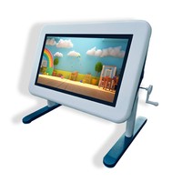 Mesa de Estudio Moderna de Madera Maciza, Mesa de Juego Inteligente con Pantalla Táctil Interactiva, Escritorio Cuadrado Multifuncional Ajustable para Niños