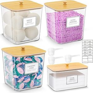 Contenitore Trasparente in Plastica con Coperchio in Bambù per Detersivo, Ideale per Bagno e Lavanderia, Vendita all'Ingrosso - Product Image 3