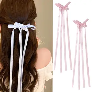 Boutique Girls Barrette Satin Bows Long Ribbon Hair Clip Kids Hair Accessories