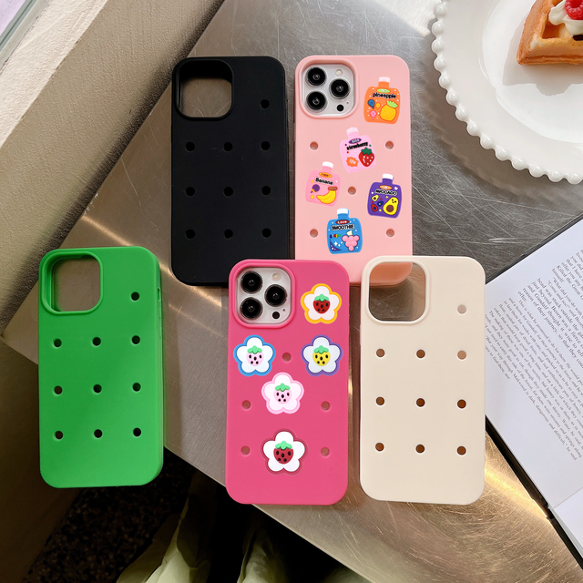 New Style Diy Waterproof Silicone Cell Phone Case With Holes Diy Phone Case 11 12 13 Pro Max Hold Charms