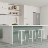 Meubles de cuisine modernes de haute qualité en contreplaqué MDF laqué beige sur mesure avec îlot central