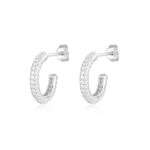 Pair S925 Sterling <b>Silver</b> Elegant Luxury CC Multi-row Inlaid Stone Trend <b>Hoop</b> Stud <b>Earrings</b> - Product Image 3