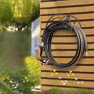Support <span class=keywords><strong>tubulaire</strong></span> pour tuyau d'extérieur simple et robuste Support mural pour tuyau en métal noir Support de rangement pour tuyau Cintre pour jardin et cour - Product Image 6