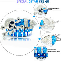 Ceinture unisexe style cowboy avec boucle tête de mort incrustée de strass, design tendance et sangle scintillante effet bling-bling, motif balle argentée, vente en gros