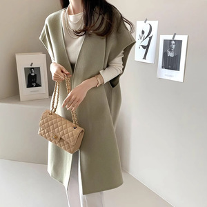 Fashion <strong>Winter</strong> Vintage Japanese Style <strong>Cape</strong> Loose Sleeve Wool Blend Mid Long Collarless Cardigan <strong>Coat</strong> for Women - Product Image 1
