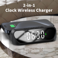 Chargeur sans fil 15W 2 en 1 Horloge LED Réveil numérique de bureau Chargeur sans fil pour téléphone intelligent