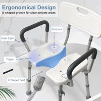 Chaise de douche antidérapante pour personnes âgées et handicapées avec fente pour l'hygiène intime, hauteur réglable avec accoudoirs et dossier