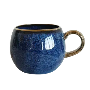 Yıl altın kolu küresel bardak reaksiyon sır kahve espresso fincanı, çin retro bardak, seramik kil çay servis kupası