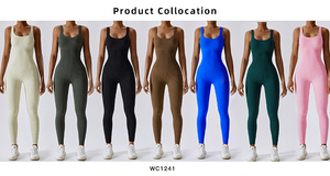 Combinaison de yoga sans couture pour femme OEM ODM, côtelée, une pièce, contrôle du ventre, coupe ample, style formel, respirante, longueur intégrale - Product Image 2