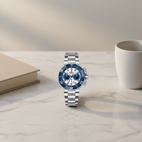 Jam Tangan Kasual Bisnis Fashion Baja Tahan Karat Dial Penunjuk Kronograf Kuarsa Pria 42.7Mm dengan Pengatur Waktu Kalender