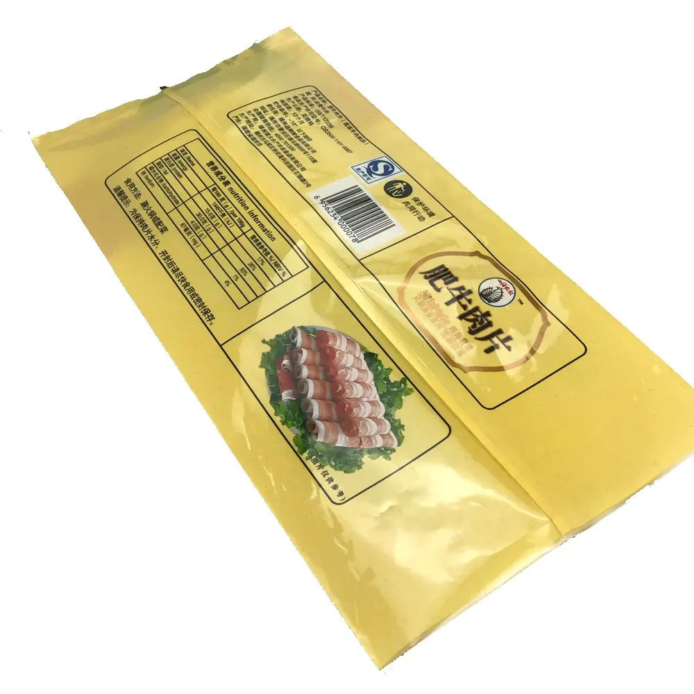 500g sac d'emballage alimentaire en nylon congelé imprimé personnalisé avec fenêtre pour steak de boeuf sous vide de qualité alimentaire