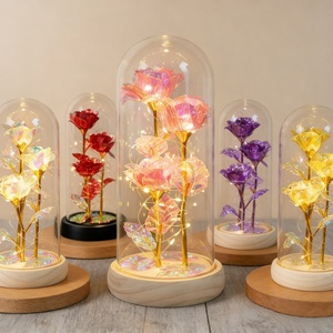 Rose in Foglia d'Oro in Cupola di Vetro con Luce LED 11*21cm, Lampada Rosa Iridescente Viola, Ornamento di Lusso per Arredamento Casa, Fornitura di Fabbrica - Product Image 2