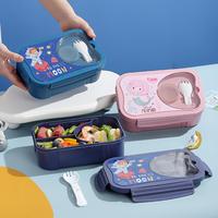 Boîte à lunch bento pour enfants avec gobelet, en plastique, style mignon, 3 compartiments, ensemble de boîtes à lunch pour l'école