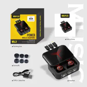 M88 PLUS earbud TWS 2023, headphone dengan Power band 3 gaya garis pengisian Headset Gamer tampilan LED Stereo nirkabel