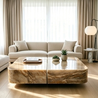 Table basse en marbre onyx doré naturel de luxe pour la décoration de la maison, meubles de salon, hôtel, bar, café