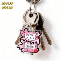 Aksesoris gantungan kunci akrilik Kindle Girlie, pita merah muda, stroberi & bunga dengan desain gulungan, liontin bening dua sisi
