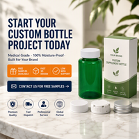 Bouteille en PET verte personnalisée de qualité alimentaire pour emballage de compléments alimentaires, bouteille en plastique avec protection UV et bouchon à vis nervuré blanc, OEM ODM