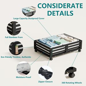 กล่องเก็บของใต้เตียง JQ Bamboo พร้อมล้อเลื่อน กล่องเก็บของใต้เตียงแบบลิ้นชักทำจากไม้แข็งแรงสำหรับเก็บเสื้อผ้า - Product Image 4