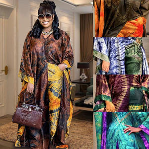 Robe longue décontractée africaine en coton à manches courtes pour femme, motif imprimé, avec foulard, ensemble de vêtements africains pour femme avec diamants, style <span class=keywords><strong>Boubou</strong></span> - Product Image 5