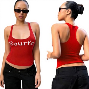 Character Print Front Red Bow Racerback Tank <b>Top</b> Women Summer Hot Sale U-Neck Backless Knit Breathable Eco-Friendly Sporty - Product Image 3