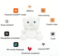 Jouet en peluche interactif IA personnalisé, robot en peluche multifonctionnel pour la conversation, compagnon émotionnel pour les enfants, cadeaux