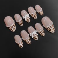 Fournisseur de faux ongles à presser de luxe faits à la main, 3D haute qualité, 10 pièces, style océan estival, forme amande et stiletto, vente en gros