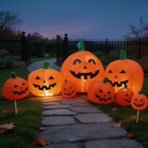 Decoración de Patio para Halloween, Accesorios de Fiesta de Terror, Siete Calabazas Inflables con Luces LED, Modelo Luminoso - Product Image 3