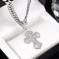 Ensemble Collier Pendentif Croix Hip Hop Iced Out en Alliage avec Micro-Pavé de Zircon et Chaîne Maille Cubaine, Bijoux Religieux pour Hommes, Vente en Gros