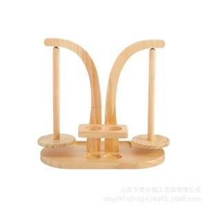Wooden Yarn Spool Holder Double Layer Magnetic <b>Crochet</b> <b>Hook</b> Stand Desktop Organizer Curved Shape Standing Type - Product Image 5